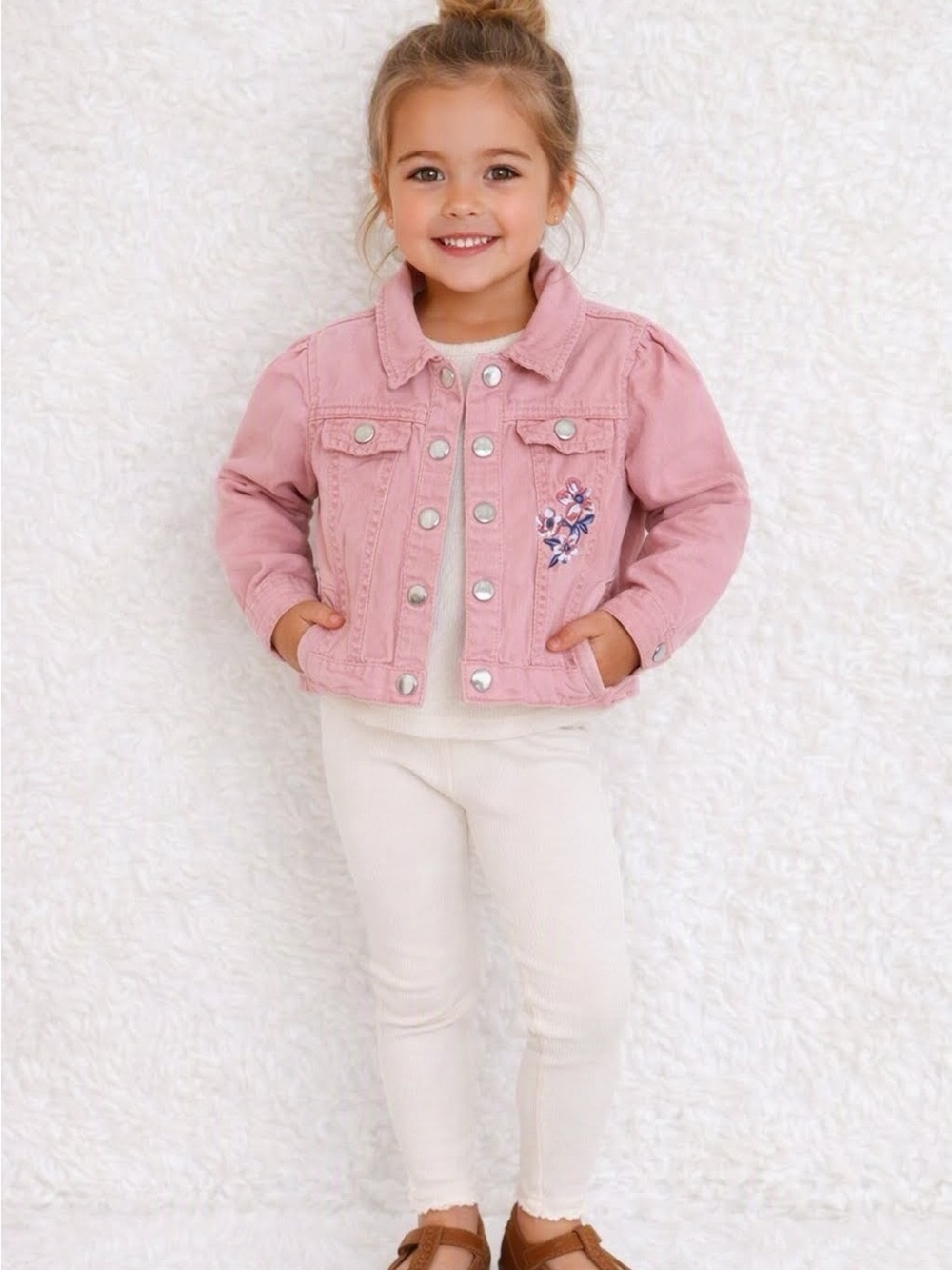 Little Lass Pink Embroidered Denim Jacket – Size 6X 💯 cotton